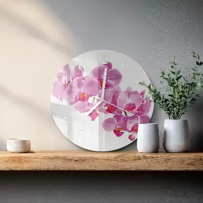 Nástěnné hodiny skleněné kulaté Orchidej