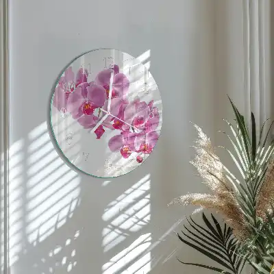 Nástěnné hodiny skleněné kulaté Orchidej