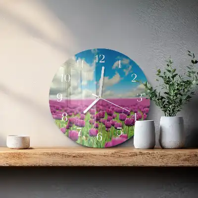 Kulaté skleněné hodiny na stěnu Tulipány