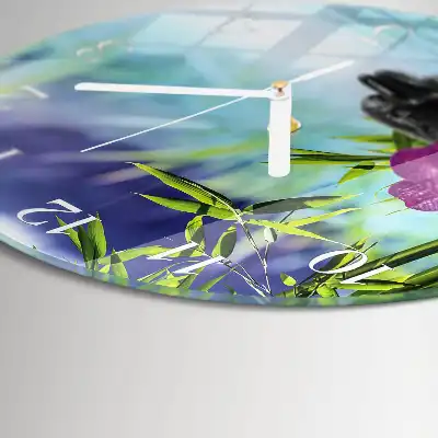 Hodiny s fotkou skleněné kulaté Lázně s orchidejími