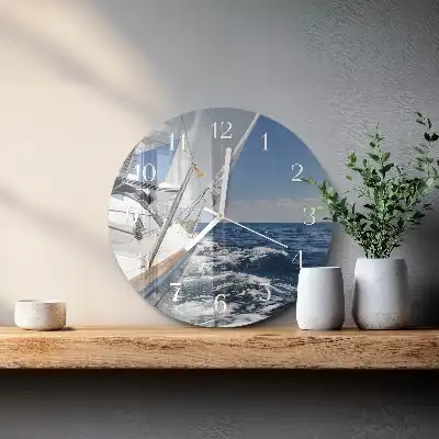 Kulaté skleněné hodiny na zeď Jachta