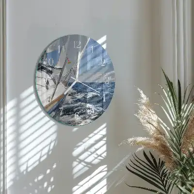 Kulaté skleněné hodiny na zeď Jachta