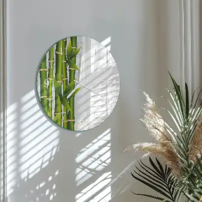 Kulaté skleněné hodiny na zeď Bambus