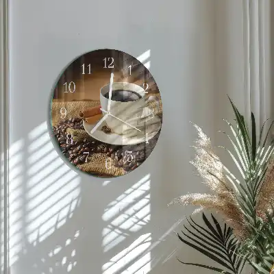 Hodiny na skle kulaté Káva