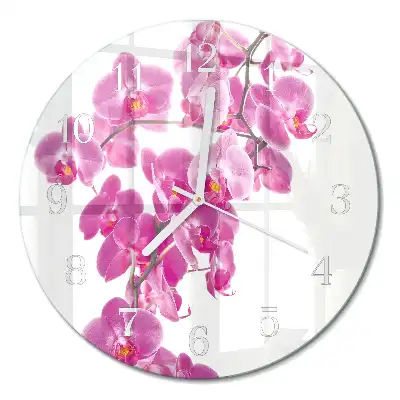 Kulaté skleněné hodiny na zeď Orchidej