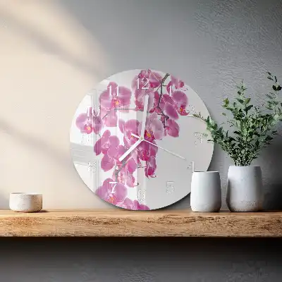 Kulaté skleněné hodiny na zeď Orchidej