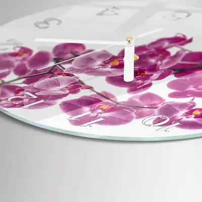 Kulaté skleněné hodiny na zeď Orchidej