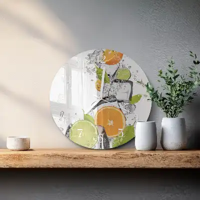 Kulaté skleněné hodiny na stěnu Citrusové plody