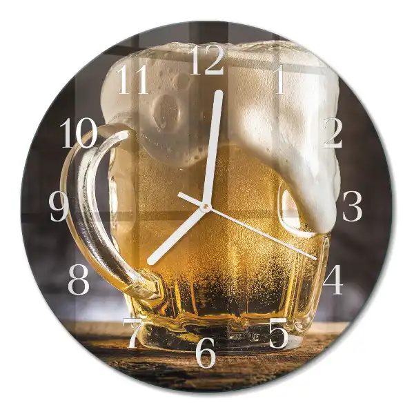 Hodiny s fotkou skleněné kulaté Pivo