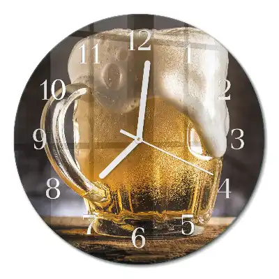 Hodiny s fotkou skleněné kulaté Pivo