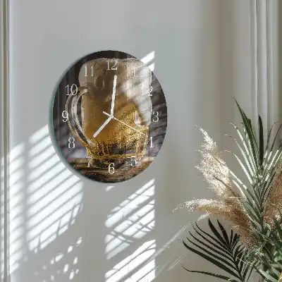 Hodiny s fotkou skleněné kulaté Pivo