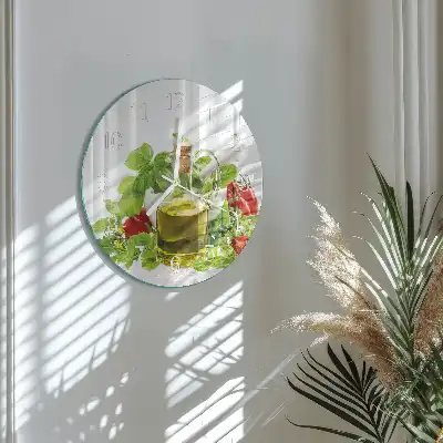 Kulaté skleněné hodiny na zeď Bazalkový olej