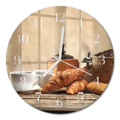 Kulaté skleněné hodiny na stěnu Croissanty
