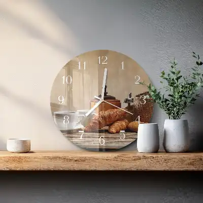 Kulaté skleněné hodiny na stěnu Croissanty
