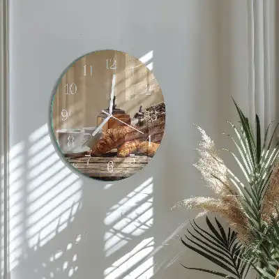 Kulaté skleněné hodiny na stěnu Croissanty