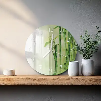 Kulaté skleněné hodiny na zeď Bambus