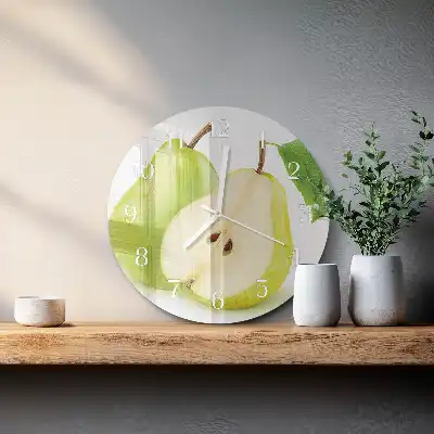 Kulaté skleněné hodiny na stěnu Hrušky