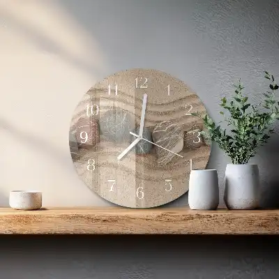 Kulaté skleněné hodiny na zeď Kameny a písek
