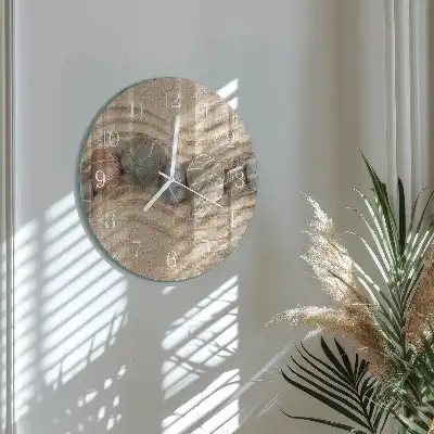 Kulaté skleněné hodiny na zeď Kameny a písek
