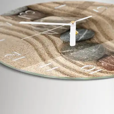 Kulaté skleněné hodiny na zeď Kameny a písek