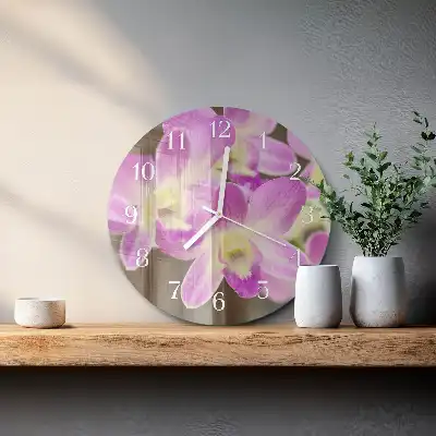 Hodiny na skle kulaté Květiny