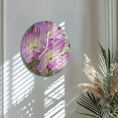 Hodiny na skle kulaté Květiny
