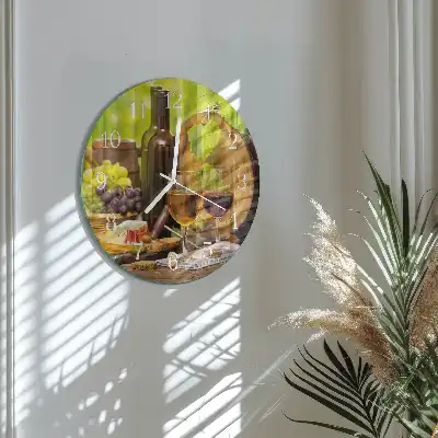 Kulaté skleněné hodiny na stěnu Hrozny na víno