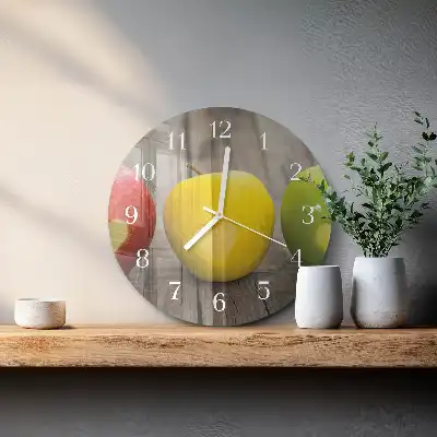 Kulaté skleněné hodiny na stěnu Jablka