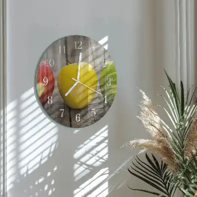 Kulaté skleněné hodiny na stěnu Jablka