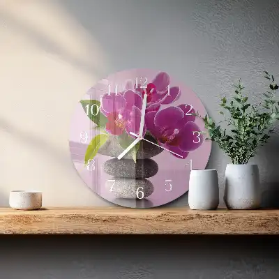 Hodiny s fotkou skleněné kulaté Orchidej