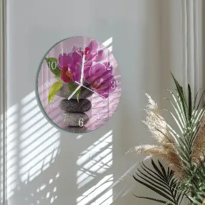 Hodiny s fotkou skleněné kulaté Orchidej