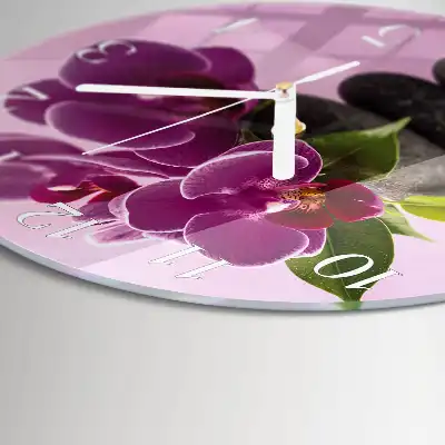 Hodiny s fotkou skleněné kulaté Orchidej