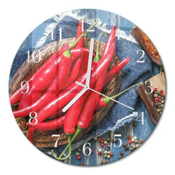 Nástěnné hodiny skleněné kulaté Chilli paprička