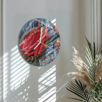 Nástěnné hodiny skleněné kulaté Chilli paprička