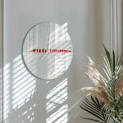 Kulaté skleněné hodiny na zeď Chilli paprička