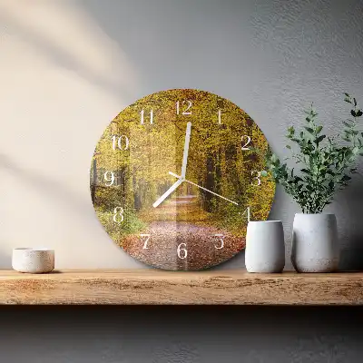 Hodiny s fotkou skleněné kulaté Lesní cesta