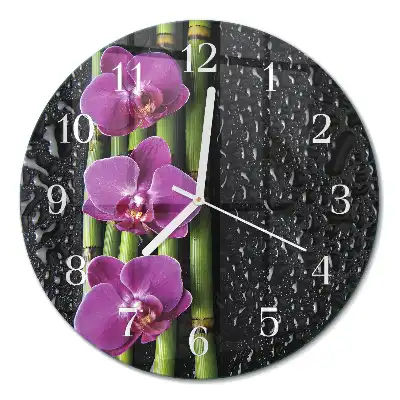 Hodiny na skle kulaté Orchidej