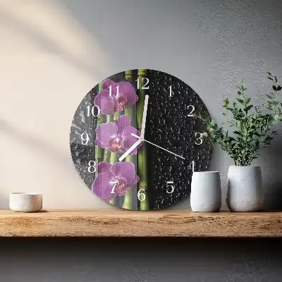 Hodiny na skle kulaté Orchidej