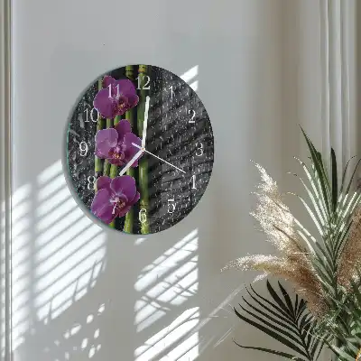 Hodiny na skle kulaté Orchidej