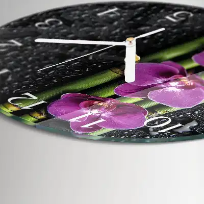Hodiny na skle kulaté Orchidej