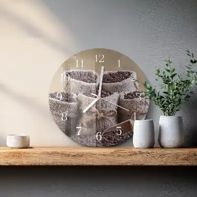 Kulaté skleněné hodiny na stěnu Kávová zrna