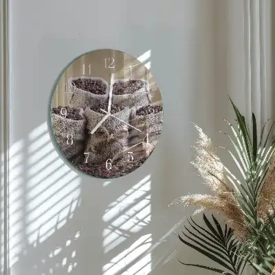 Kulaté skleněné hodiny na stěnu Kávová zrna