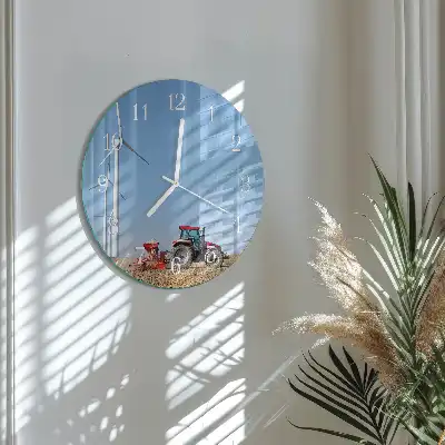 Nástěnné hodiny skleněné kulaté Traktorové pole