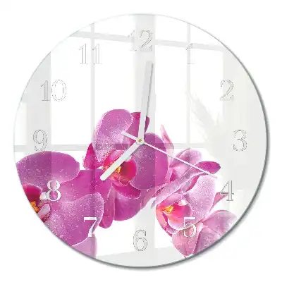 Hodiny s fotkou skleněné kulaté Orchidej