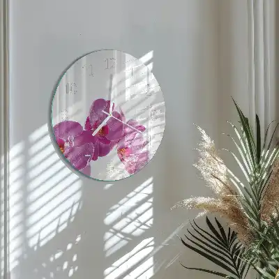 Hodiny s fotkou skleněné kulaté Orchidej