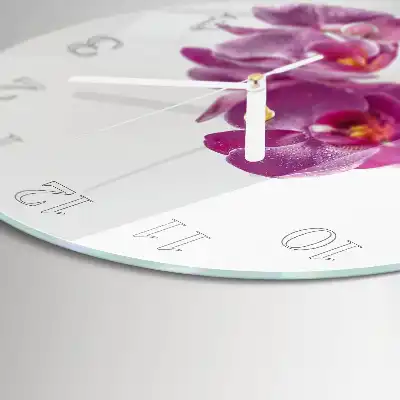 Hodiny s fotkou skleněné kulaté Orchidej