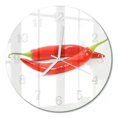 Nástěnné hodiny skleněné kulaté Chilli paprička