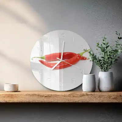Nástěnné hodiny skleněné kulaté Chilli paprička