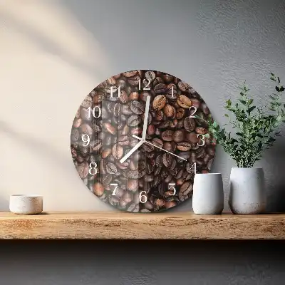 Kulaté skleněné hodiny na stěnu Kávová zrna