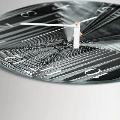 Hodiny s fotkou skleněné kulaté Železniční koleje